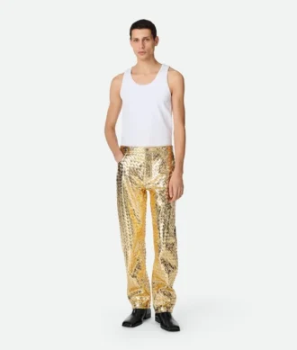 Gerade Hose aus laminiertem Intrecciato-Leder