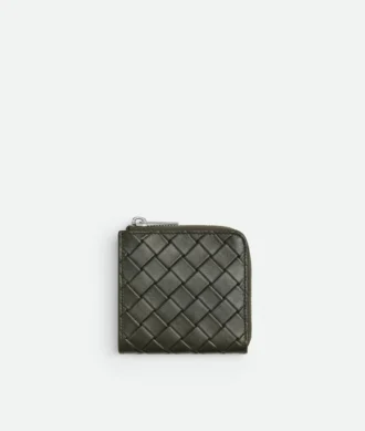 Intrecciato-geprägte, kompakte Brieftasche mit Rundum-Reißverschluss