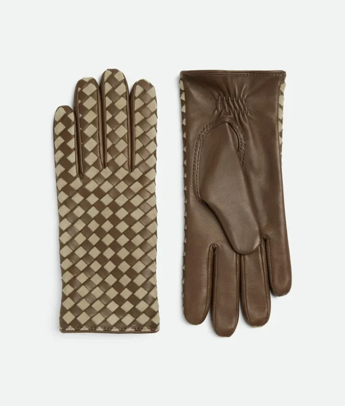 Intrecciato-Handschuhe aus Leder und Wildleder