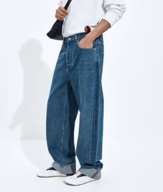 Jeans in mittlerem Indigo mit Umschlag