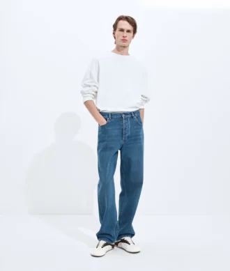 Jeans mit weitem Bein in mittlerem Indigo