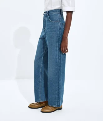 Jeans mit weitem Bein in mittlerem Indigo
