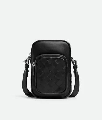 Kleine Intrecciato-Kameratasche mit Tasche