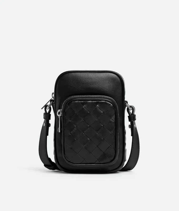 Kleine Intrecciato-Kameratasche mit Tasche