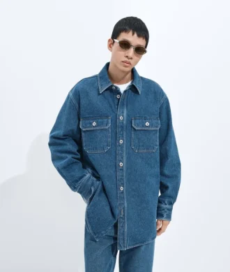 Overshirt aus mittelblauem Indigo-Denim
