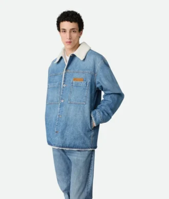 Vintage-Jacke aus Indigo-Denim und Lammfell